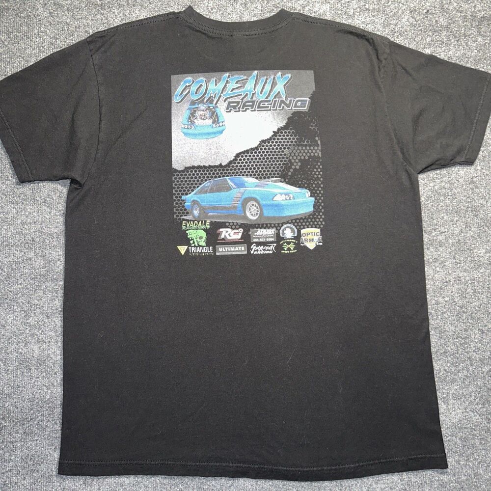 Vintage Mustang Fox Body Comeaux Racing T Shirt Graphic Tee Men’s XL Evadale RCJ